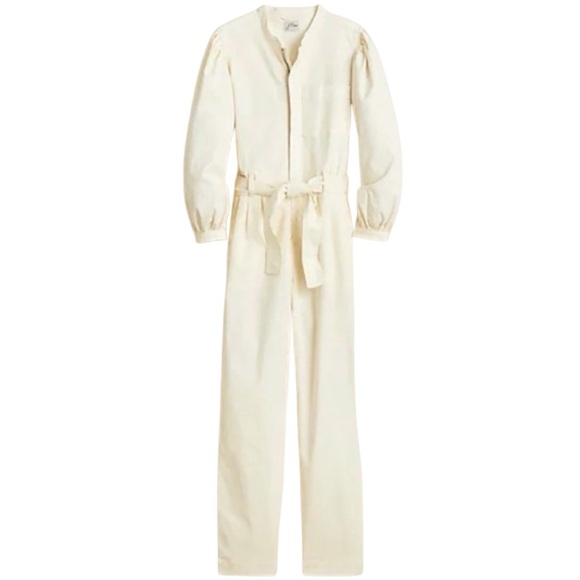 J. Crew Cream‎ Chino Jumpsuit Puff Sleeve 2P Tall Tie Waist Utility